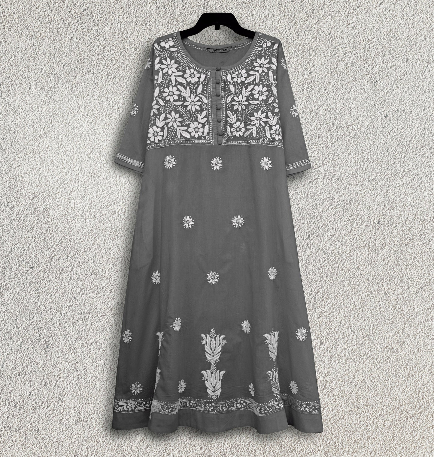 CHANDANI Pure Cotton Hand Embroidered A Line Tunic Dress Kurta