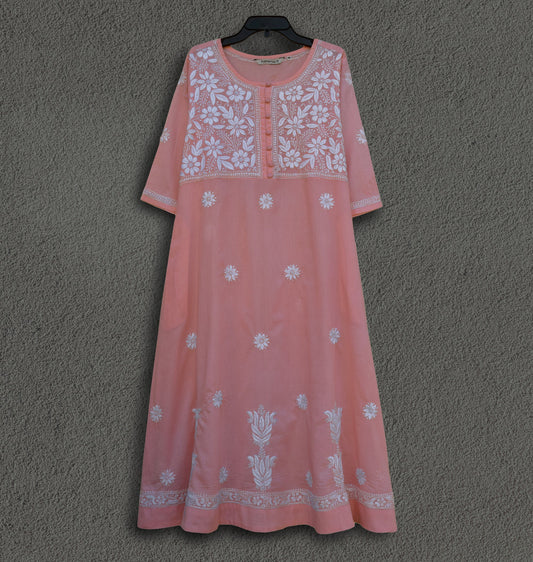 CHANDANI Pure Cotton Hand Embroidered A Line Tunic Dress Kurta