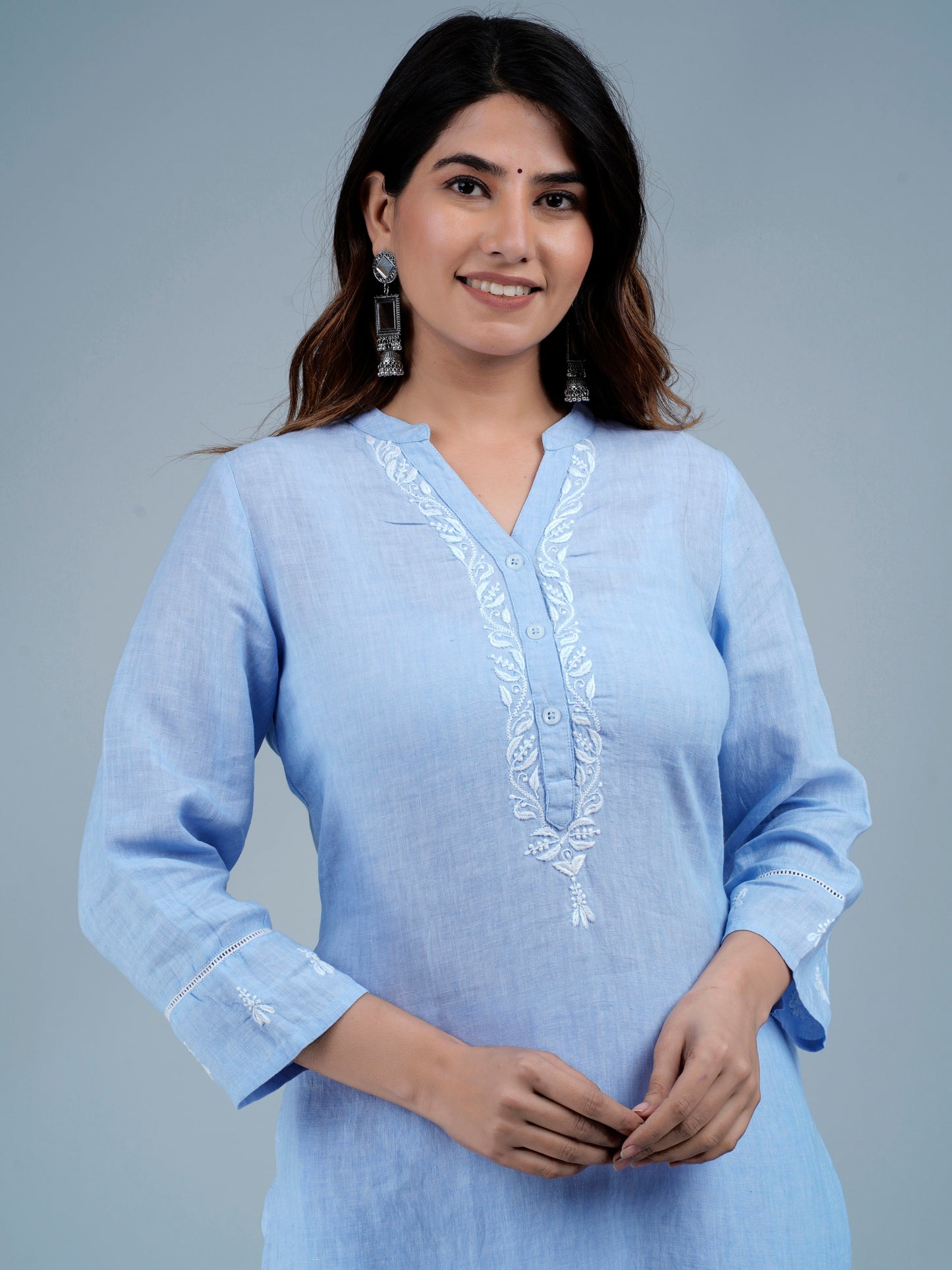 HAMSI Linen-Cotton Hand Embroidered Tunic Kurti: Made to Order/Customizable