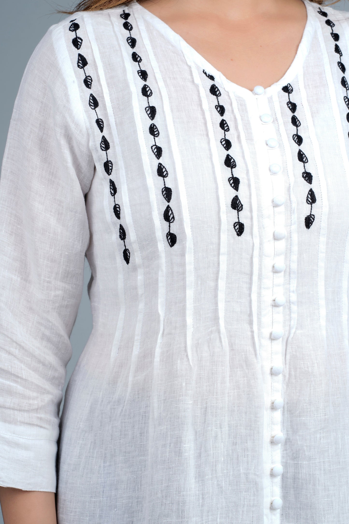 DEVI Linen-Cotton Hand Embroidered Tunic Kurti