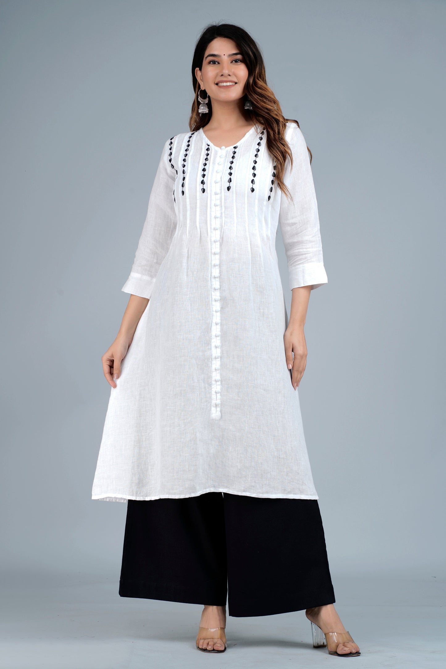 DEVI Linen-Cotton Hand Embroidered Tunic Kurti