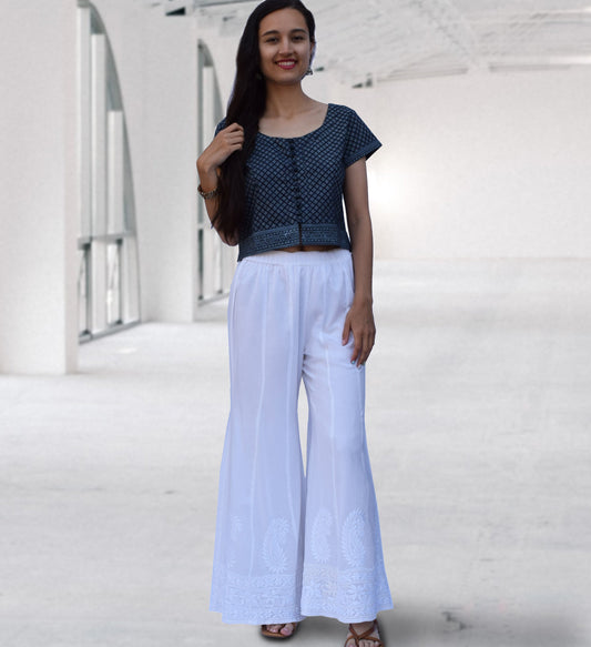 LUNA Pure Cotton Hand Embroidered Flared Bottom Pants