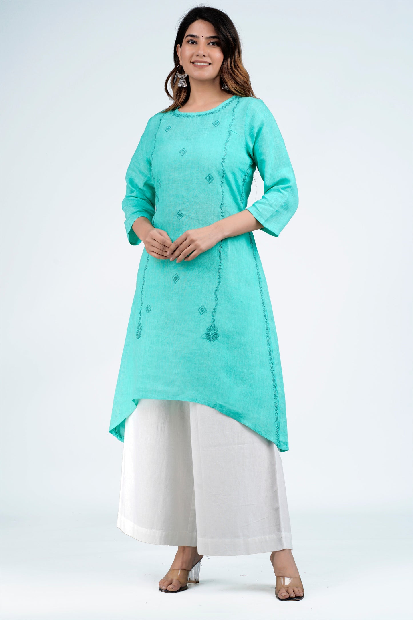 JUHI Linen-Cotton Hand Embroidered Tunic Kurti: Made to Order/Customizable