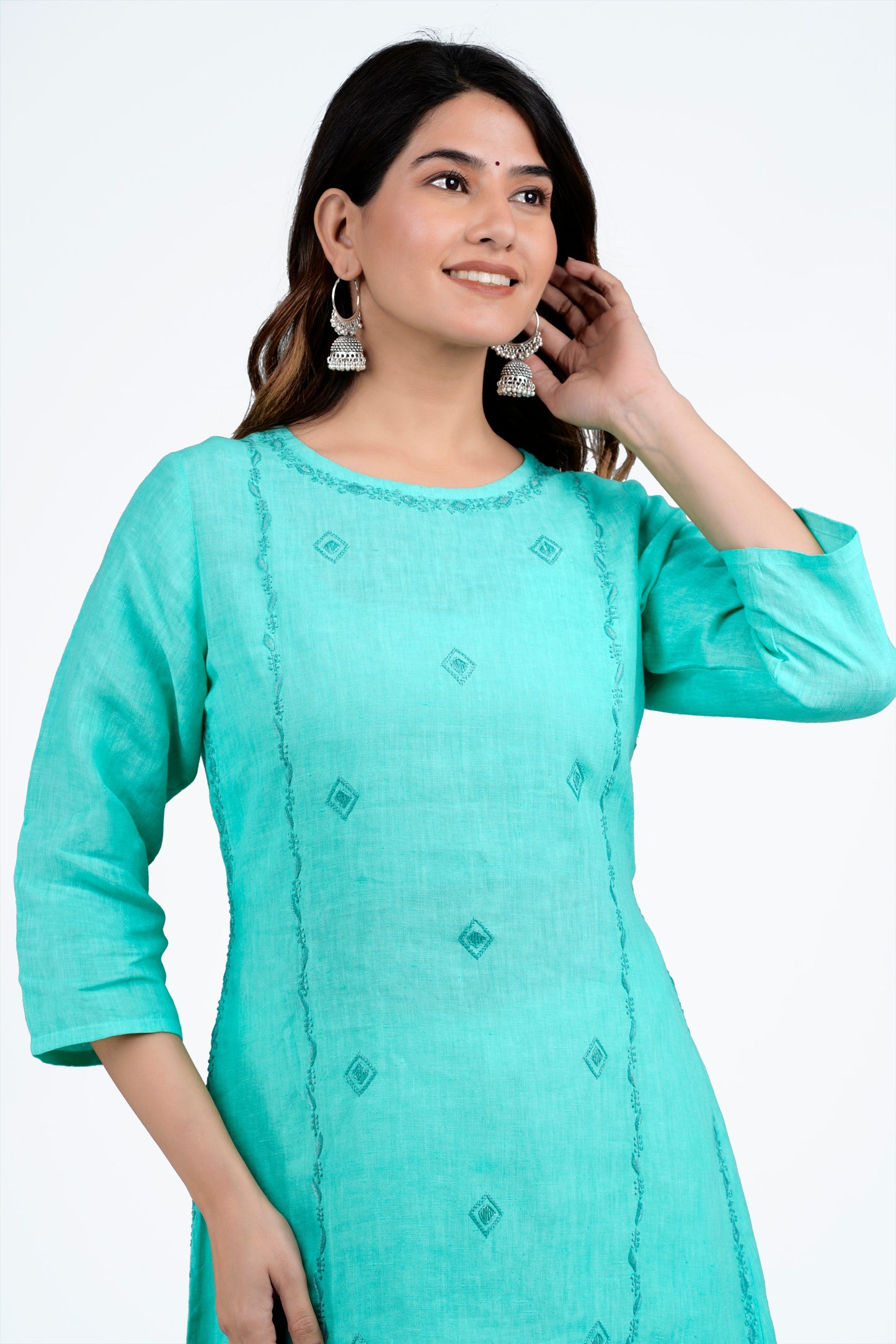 JUHI Linen-Cotton Hand Embroidered Tunic Kurti: Made to Order/Customizable