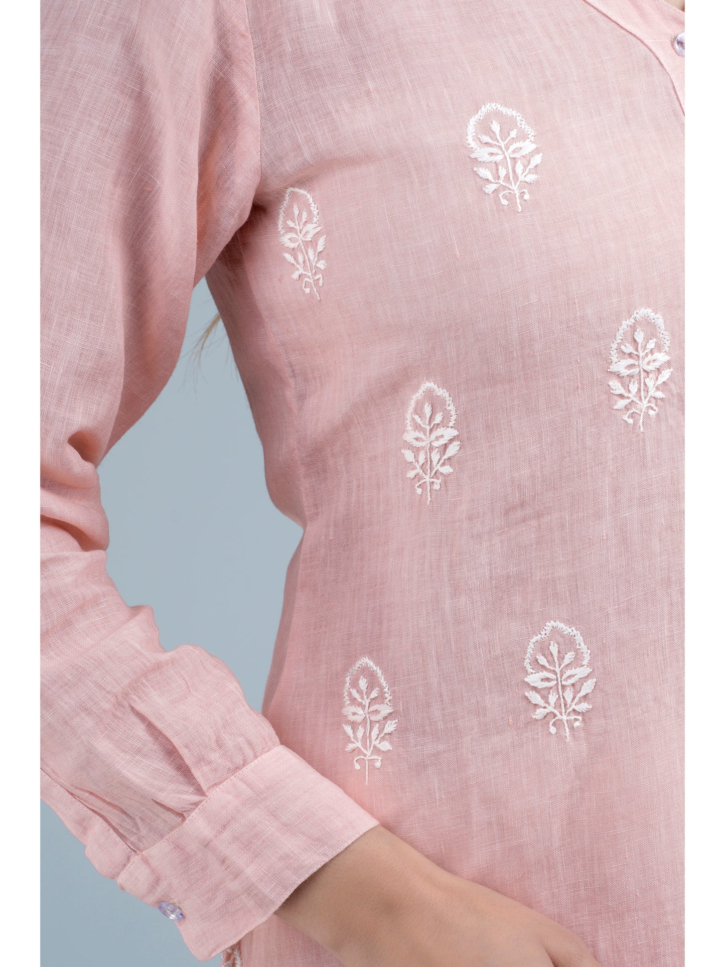 KALAPI Linen-Cotton Hand Embroidered Tunic Kurti: