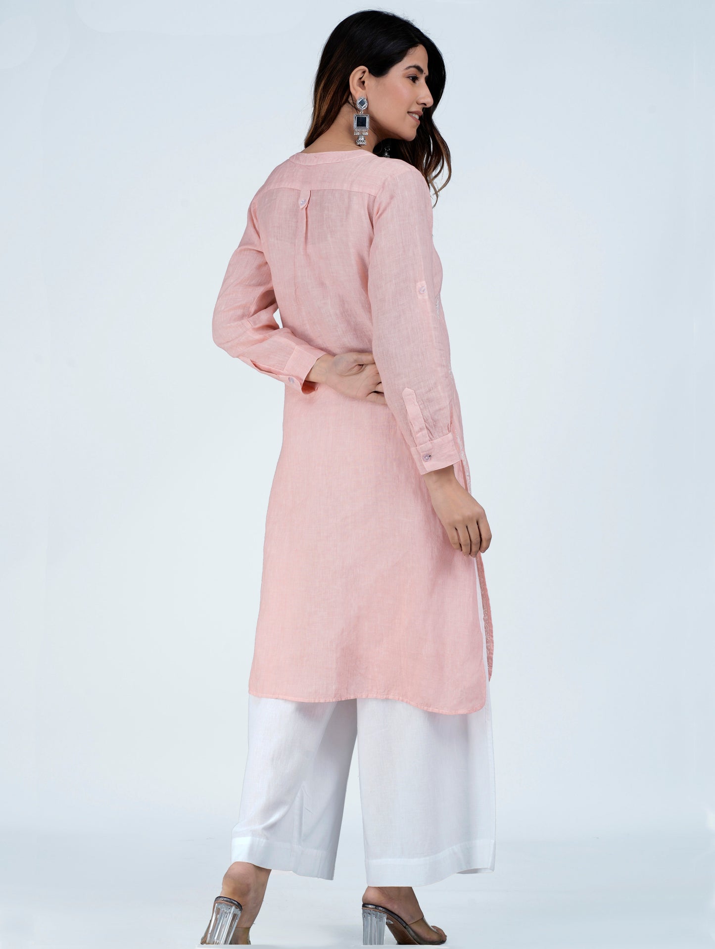 KALAPI Linen-Cotton Hand Embroidered Tunic Kurti: