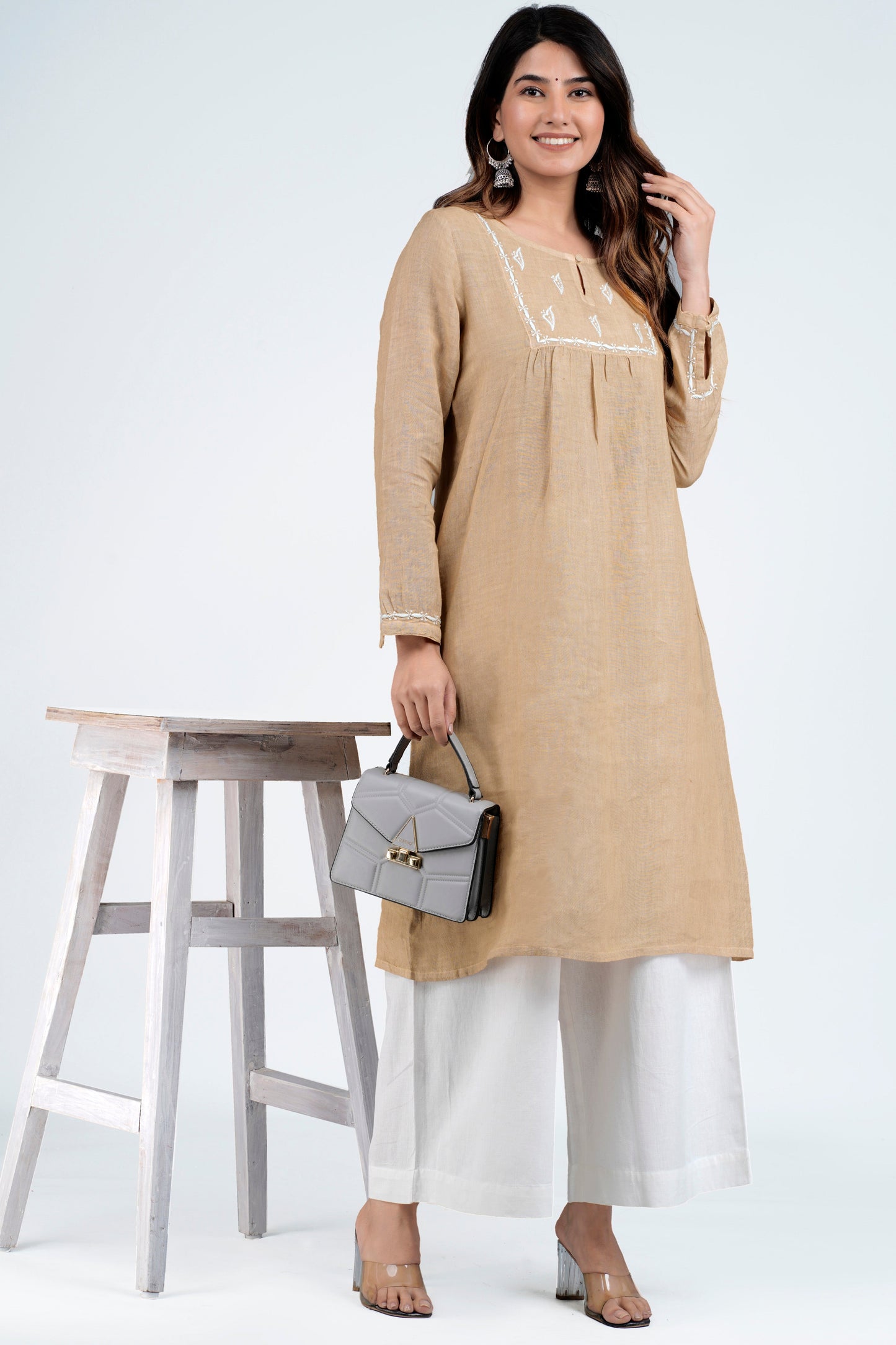 SADHYA Linen-Cotton Hand Embroidered Tunic Kurti