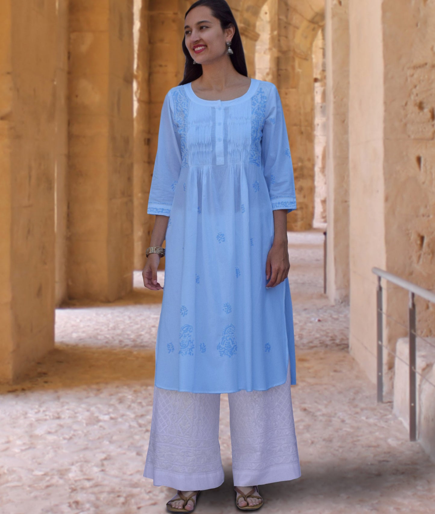 SARA Pure Cotton Hand Embroidered Long Tunic Dress Kurta