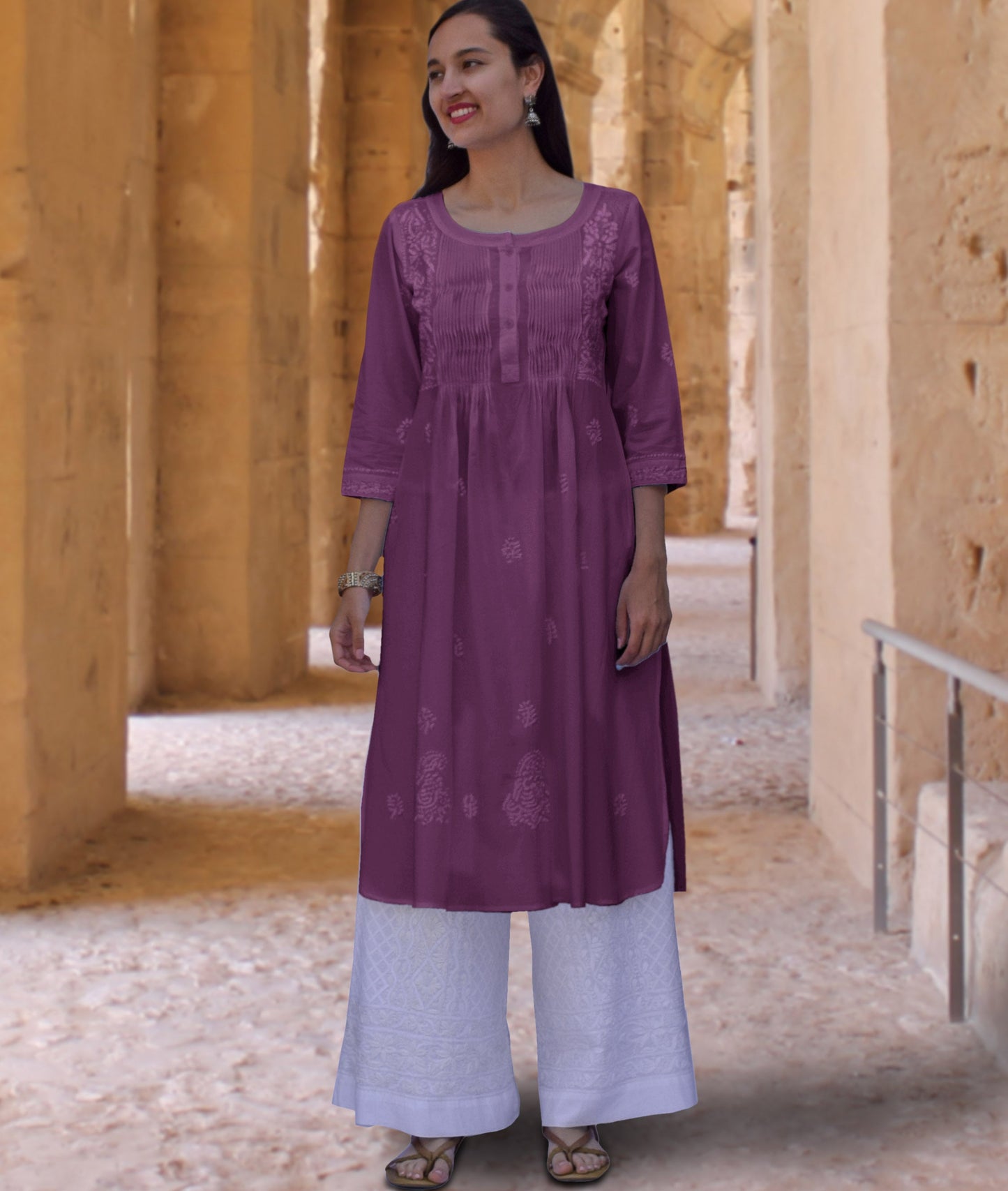 SARA Pure Cotton Hand Embroidered Long Tunic Dress Kurta