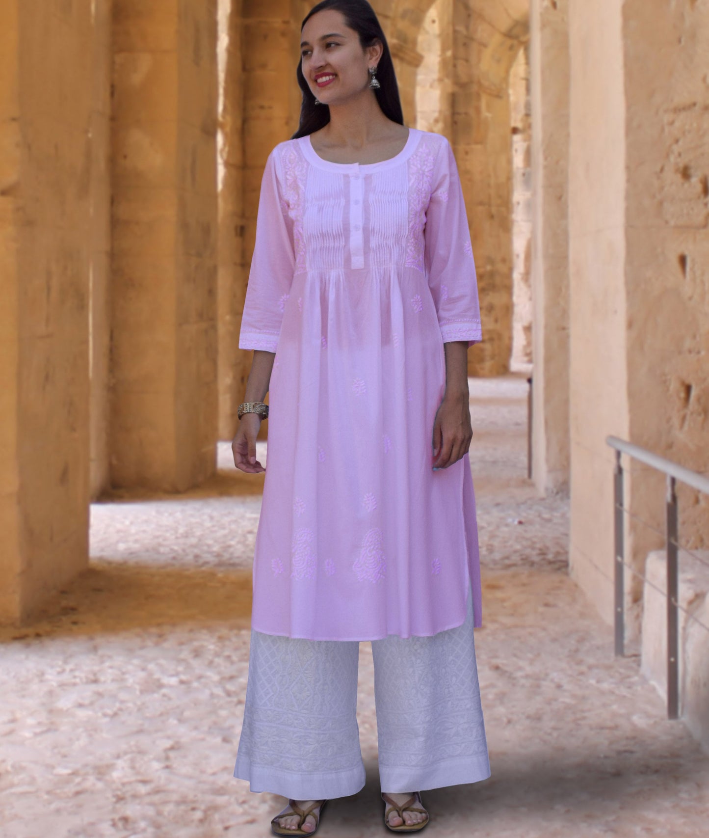 SARA Pure Cotton Hand Embroidered Long Tunic Dress Kurta