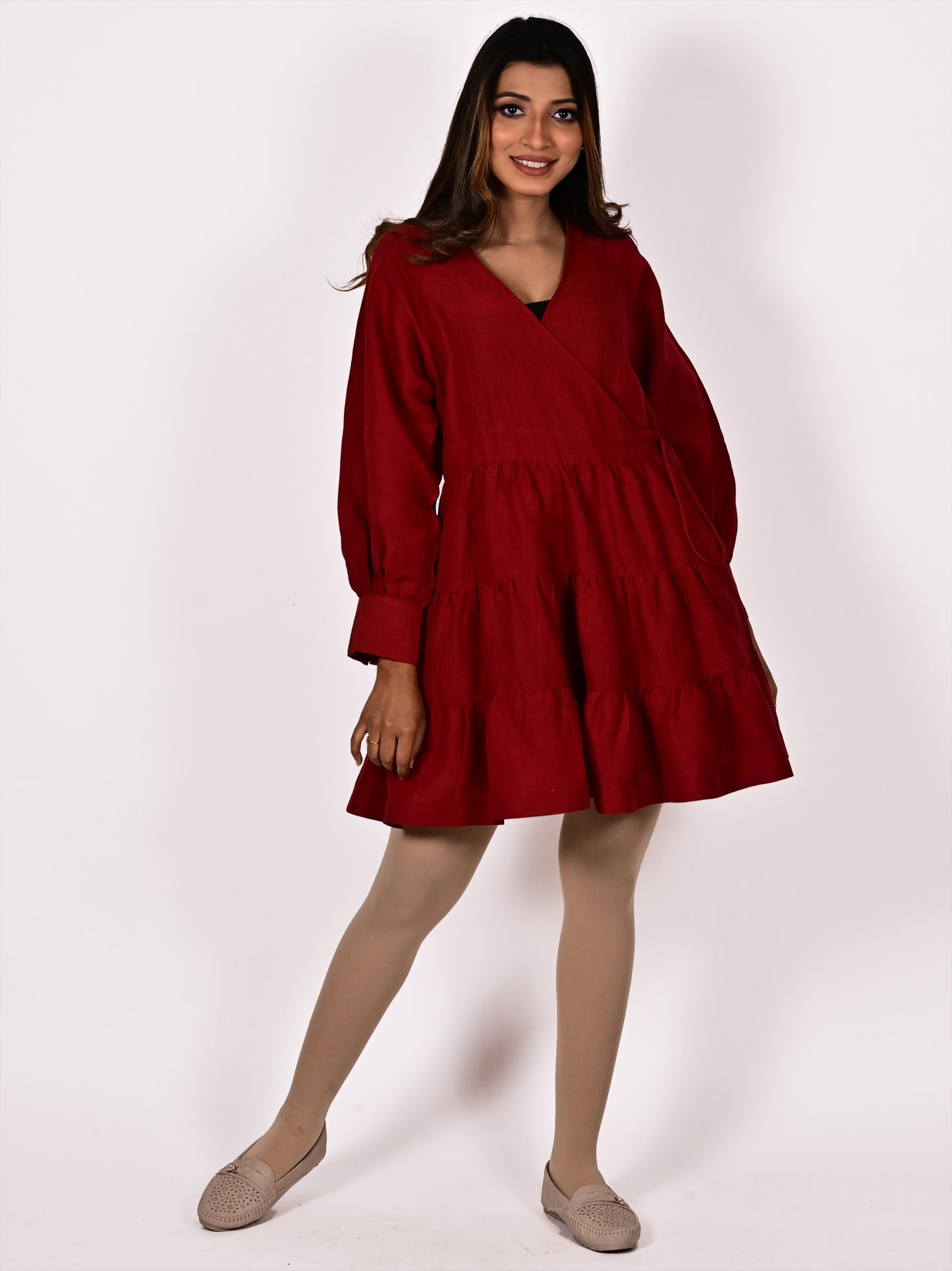 STELLA Cotton-Linen Frill Wrap Dress: Made to Order/Customizable