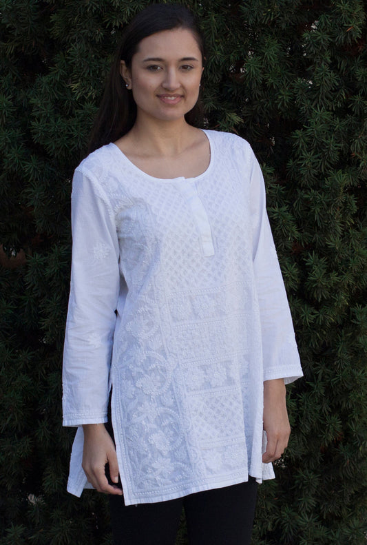 STUTI Pure Cotton All Over Hand Embroidered Tunic: : Made to Order/Customizable