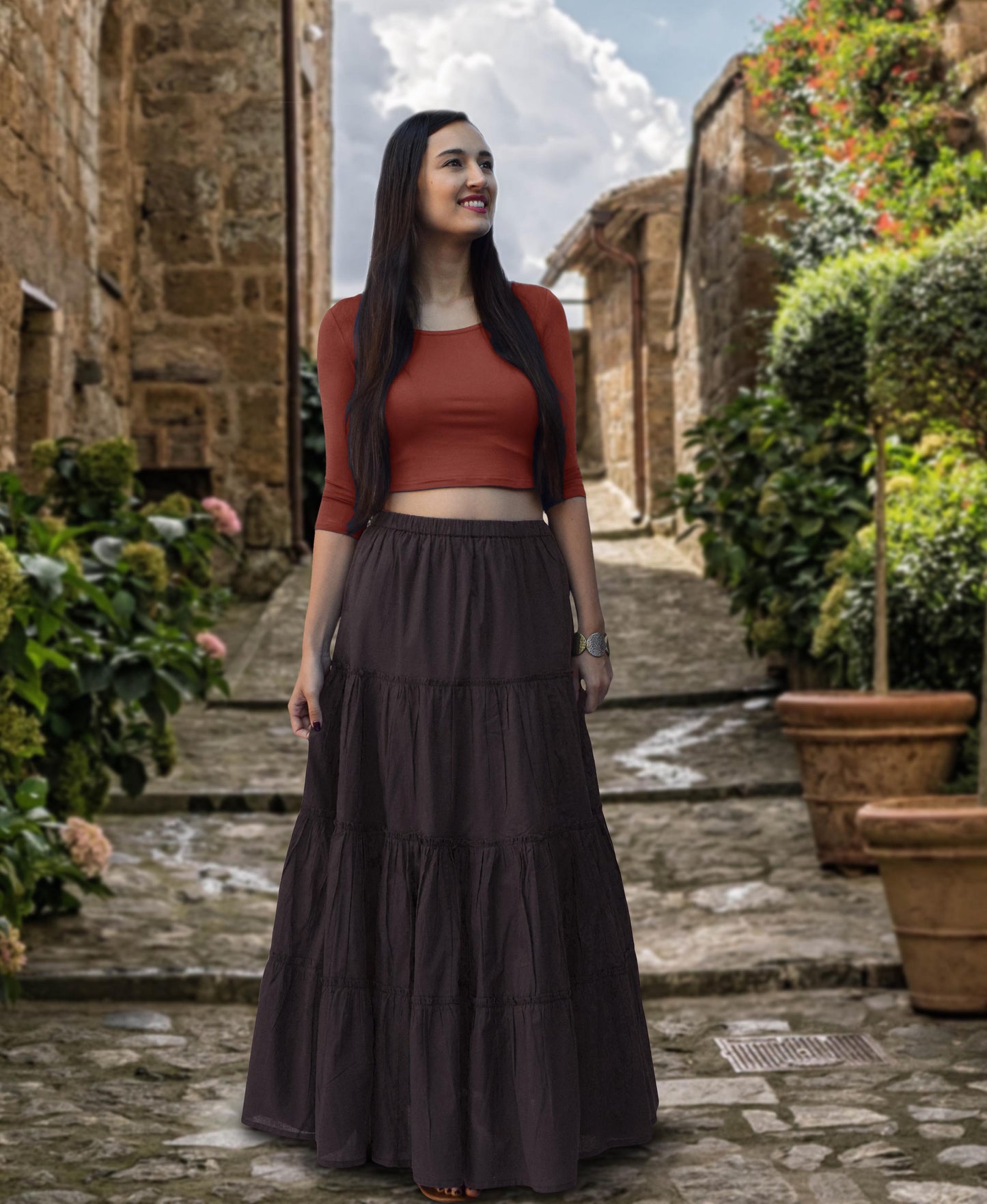 ELINA Pure Cotton Tiered Long Skirt: Made to Order, Customizable