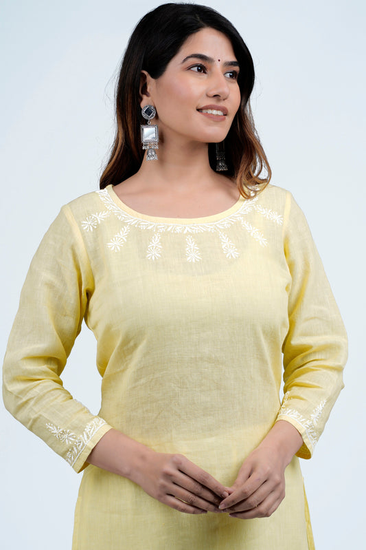 TISTA Linen-Cotton Hand Embroidered Tunic Kurti: Made to Order/Customizable