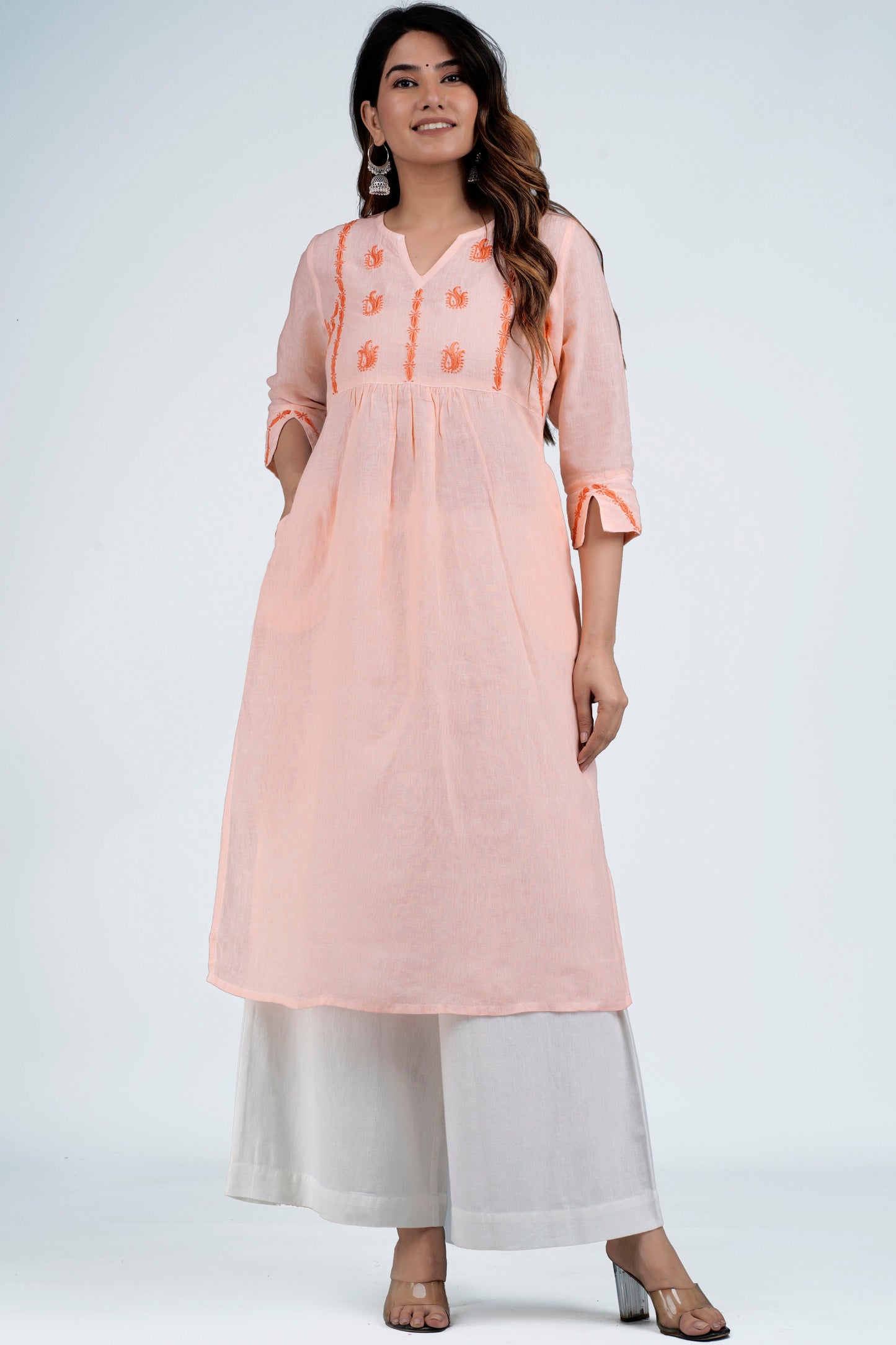 UDITA Linen-Cotton Hand Embroidered Tunic Kurti: Made to Order/Customizable