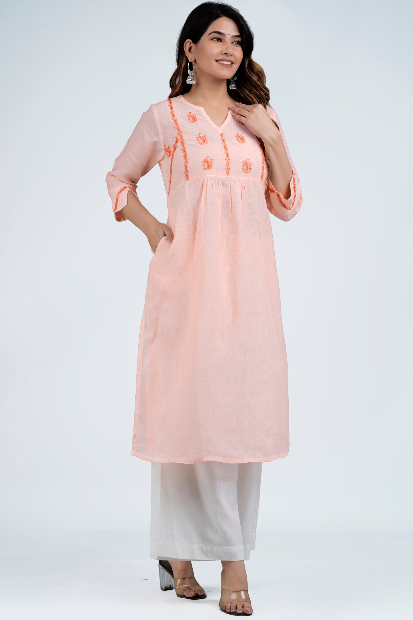 UDITA Linen-Cotton Hand Embroidered Tunic Kurti: Made to Order/Customizable