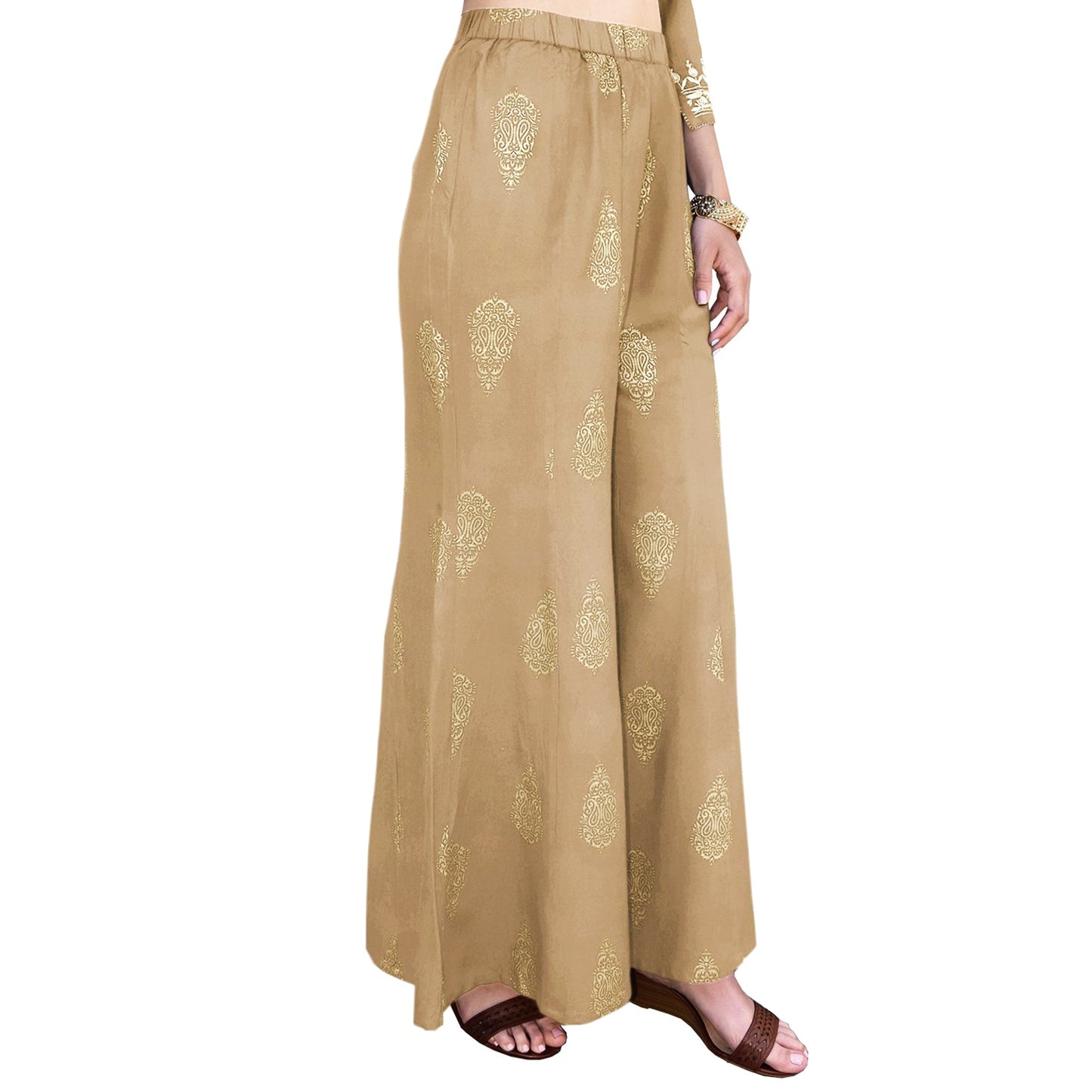 Pria Rayon Pure gold printed Paneled Palazzo Pants