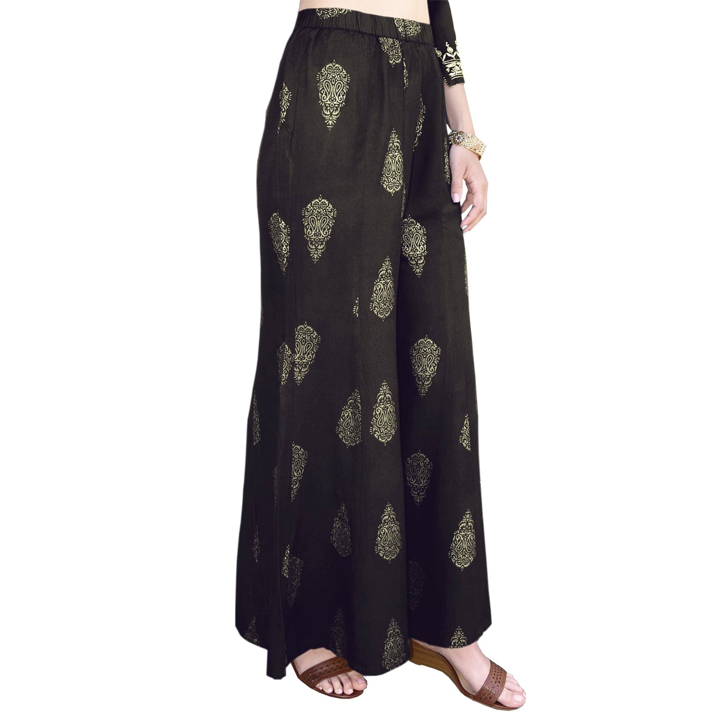 Pria Rayon Pure gold printed Paneled Palazzo Pants