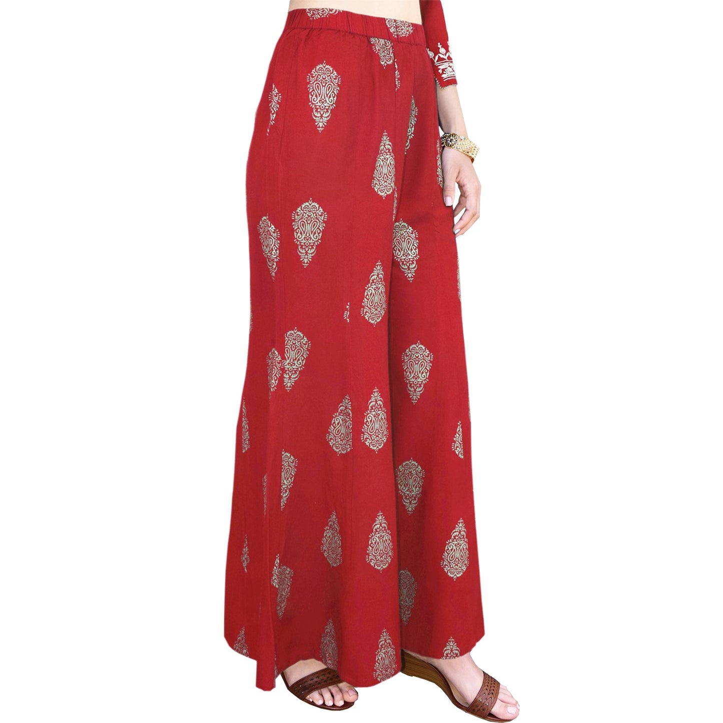 Pria Rayon Pure gold printed Paneled Palazzo Pants